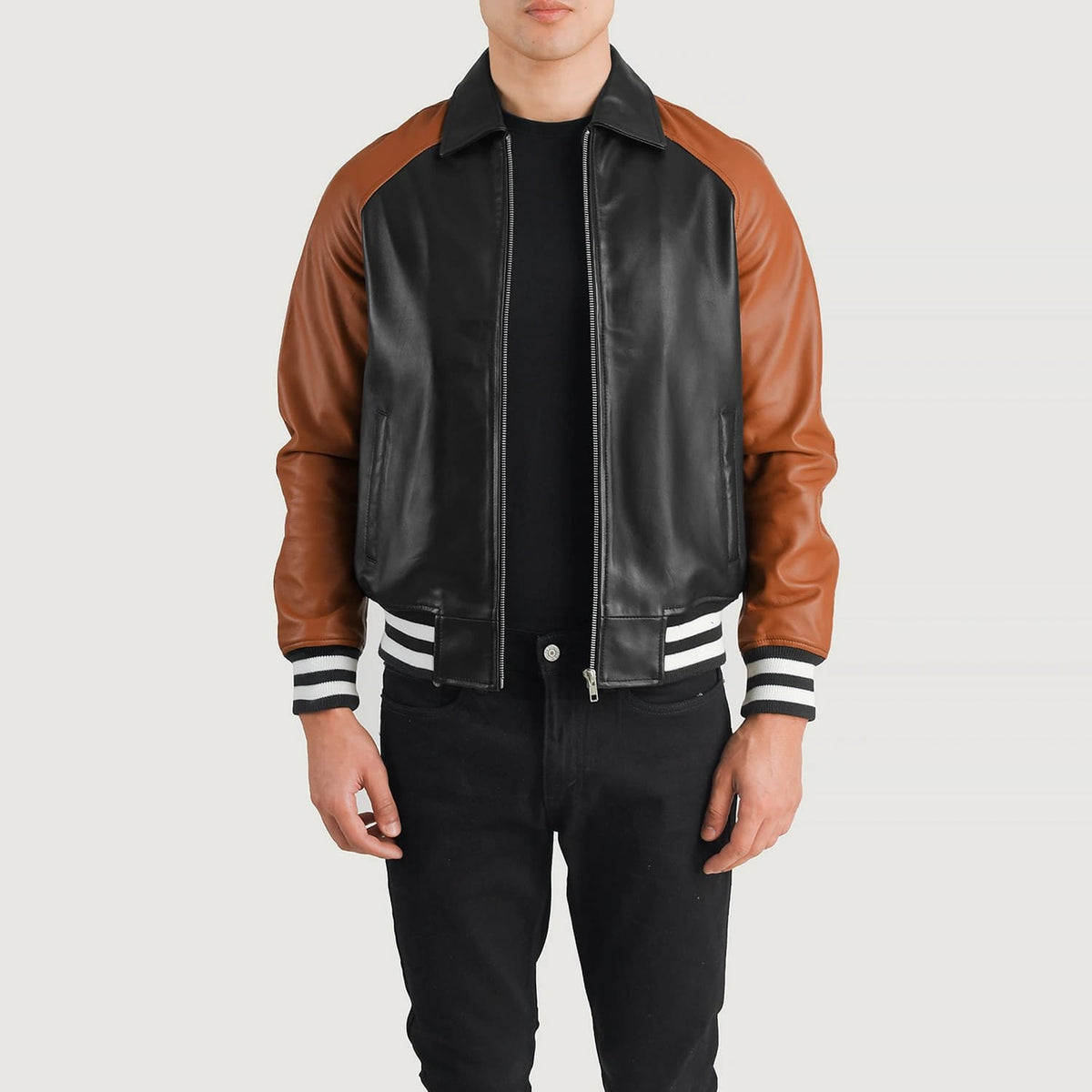 Black & Brown Leather Varsity Jacket