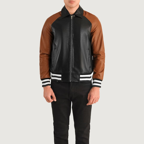 Black & Brown Leather Varsity Jacket