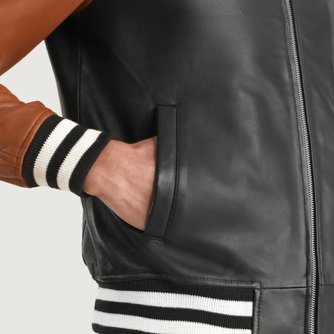 Black & Brown Leather Varsity Jacket