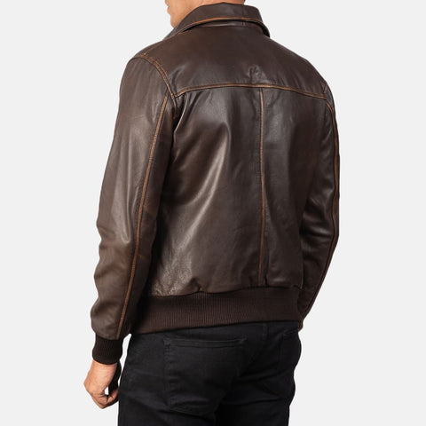 Men Aaron Brown Leather Bomber jacket