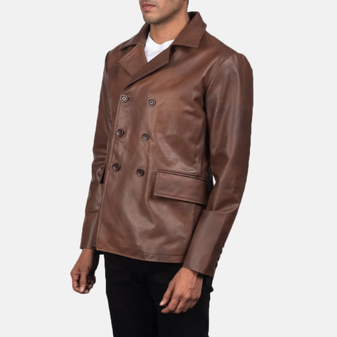 Brown Leather Naval Peacoat