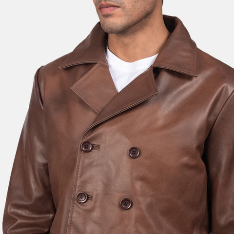 Brown Leather Naval Peacoat