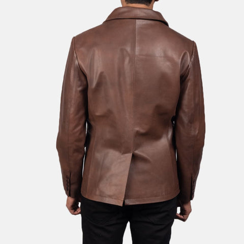 Brown Leather Naval Peacoat