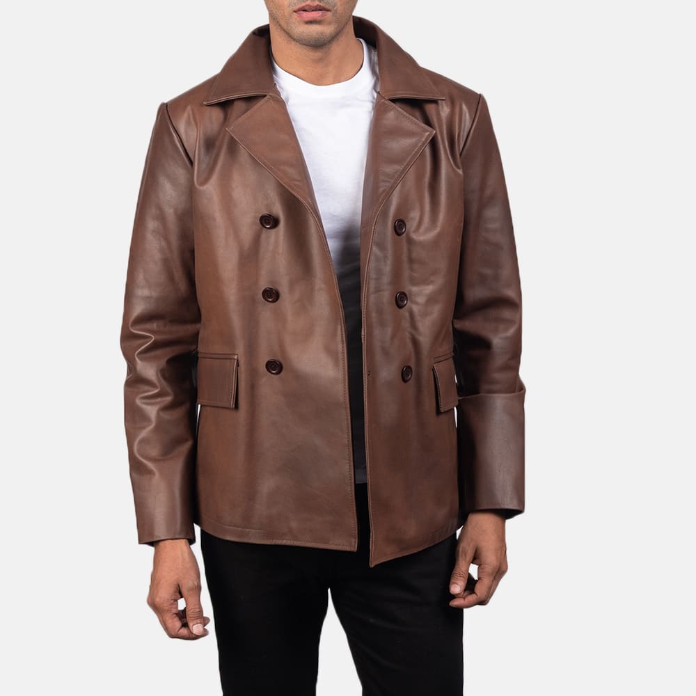 Brown Leather Naval Peacoat