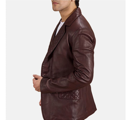 Quilted Maroon Leather Blazer